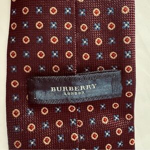 Burberry Men's Burgundy and Blue Patterned Tie